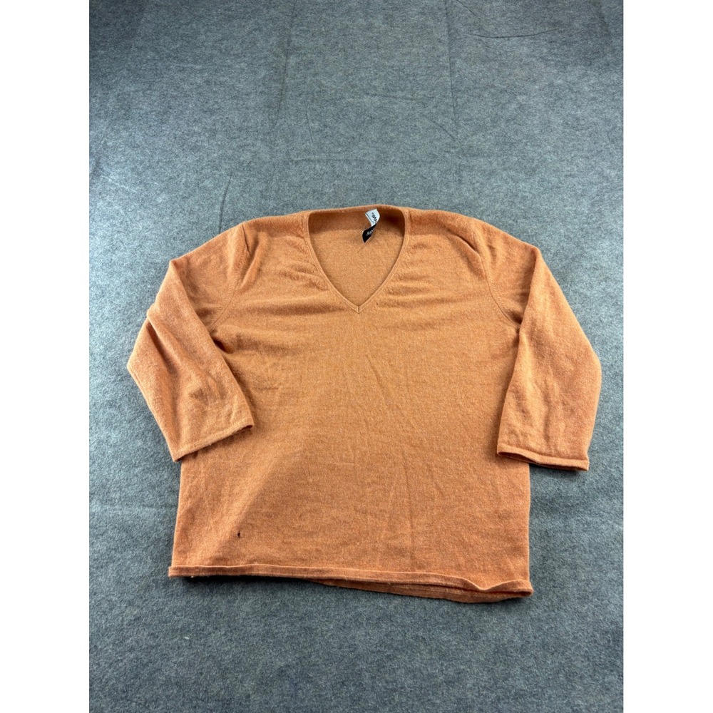 Aida Barni 100% Cashmere Sweater Orange V-Neck 3/4 Sleeve Knit‎ Top S? SEE HOLES